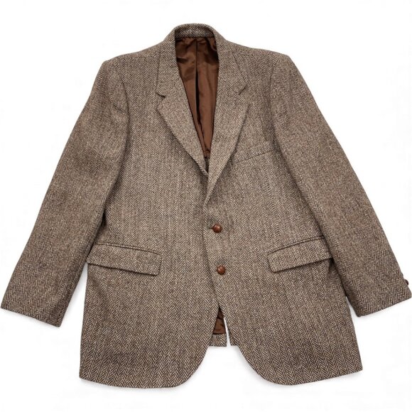 Stafford Harris Tweed Scottish Wool Scotland Blazer Herringbone Jacket Men's 44 - Picture 1 of 8